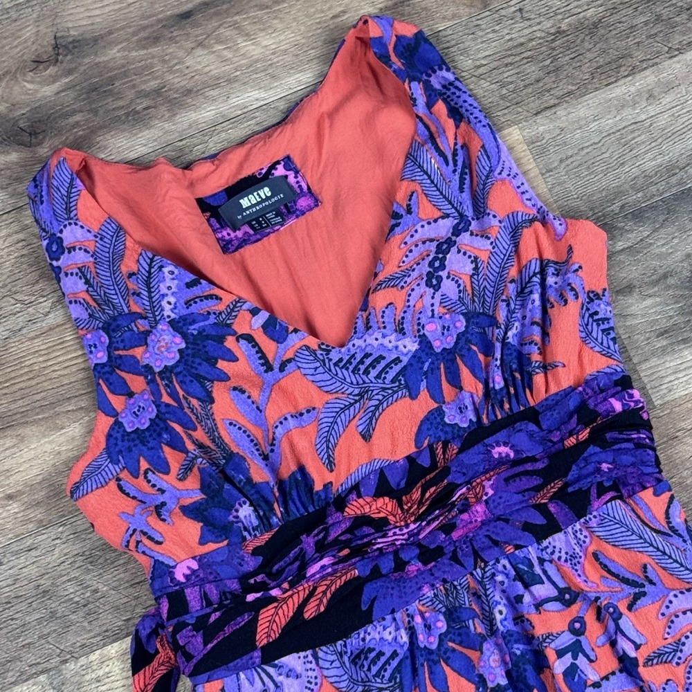 Anthropologie Maeve Macie Floral Maxi Dress Sz 2 Purple Red V-Neck Boho